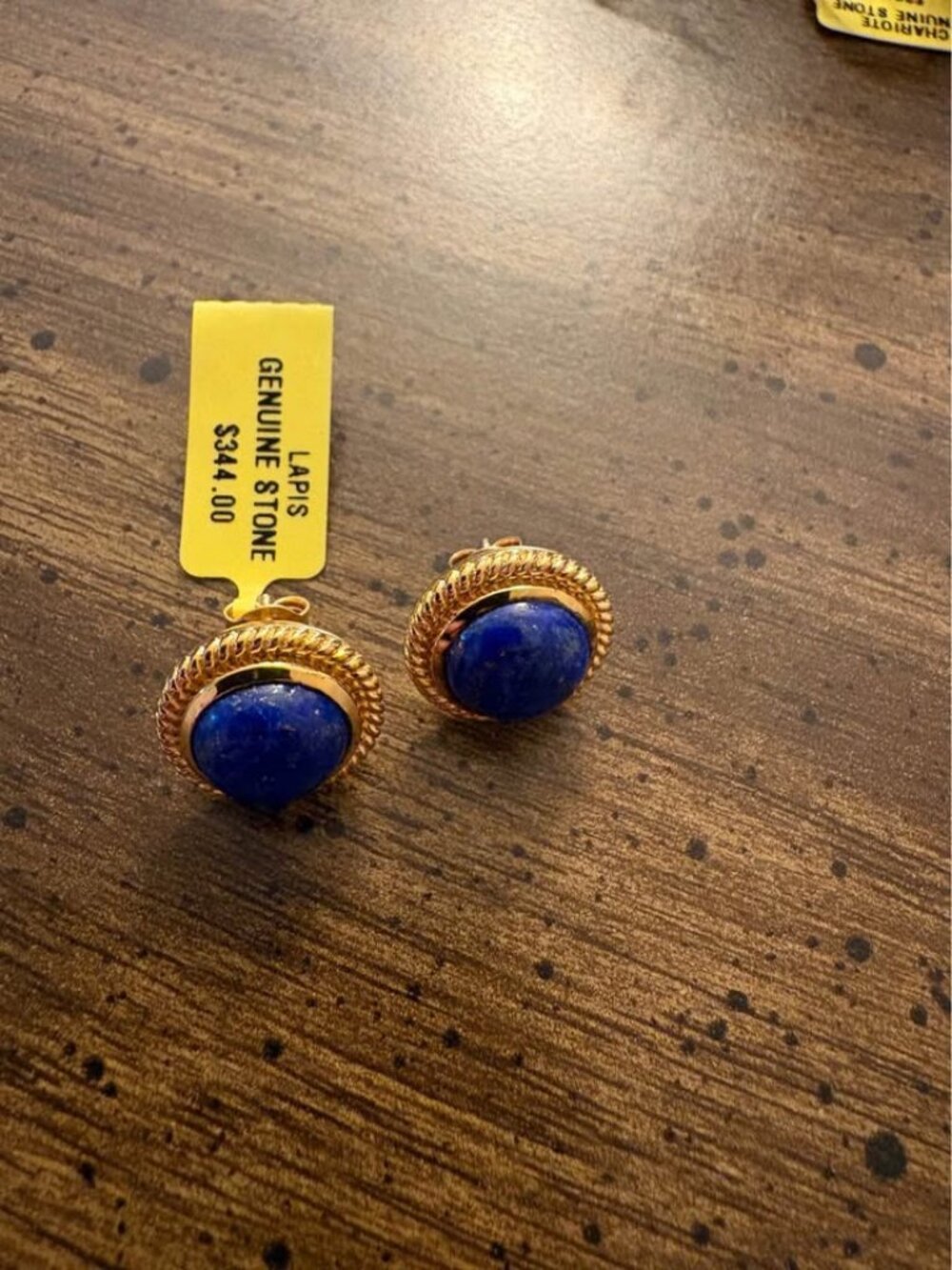 Lapis Lazuli Gold Rope Stud Earrings Sterling 925